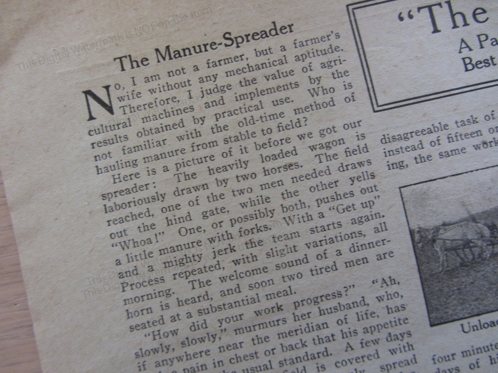 1911 Best Tool I Use on Farm ARTICLE * MANURE SPREADER Jessie Parker Tennessee