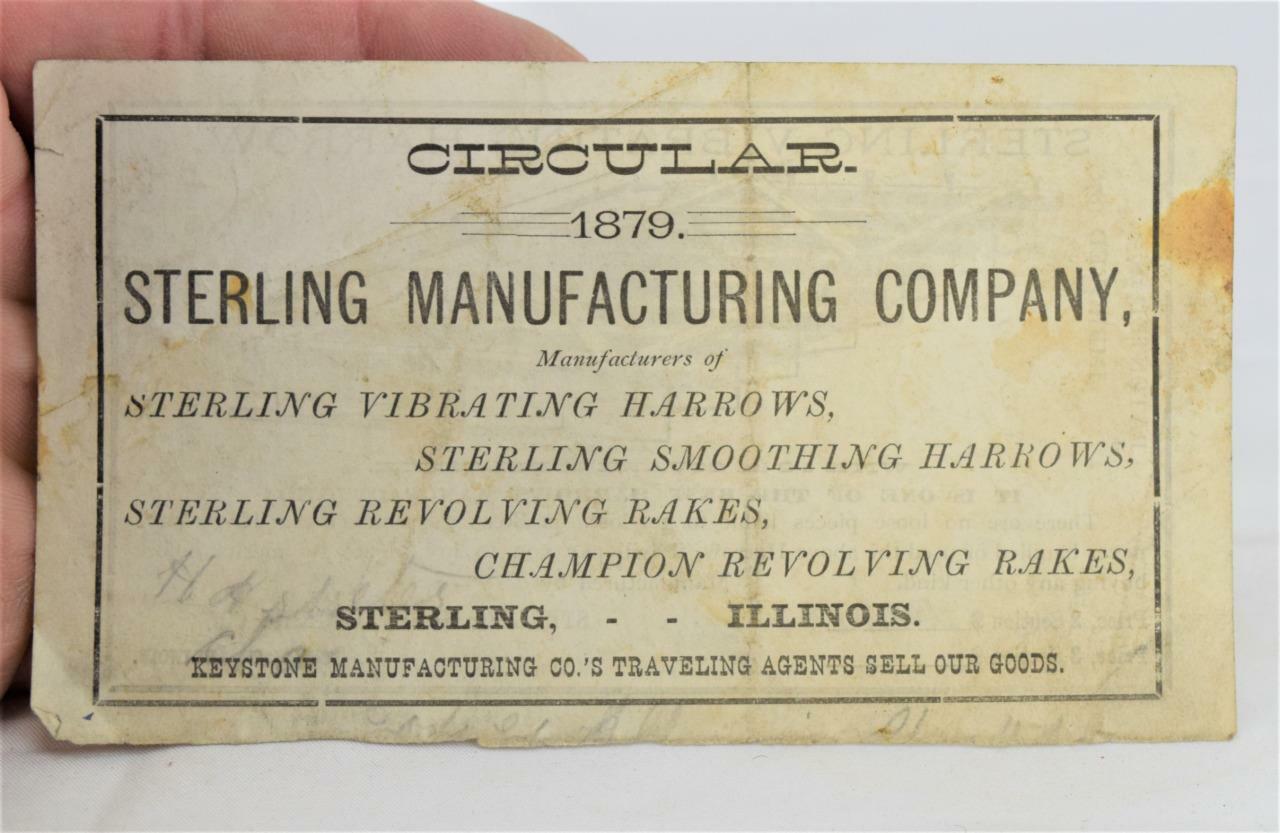 1879 Sterling Manufacturng Company Fibrating Harrow Advertisment