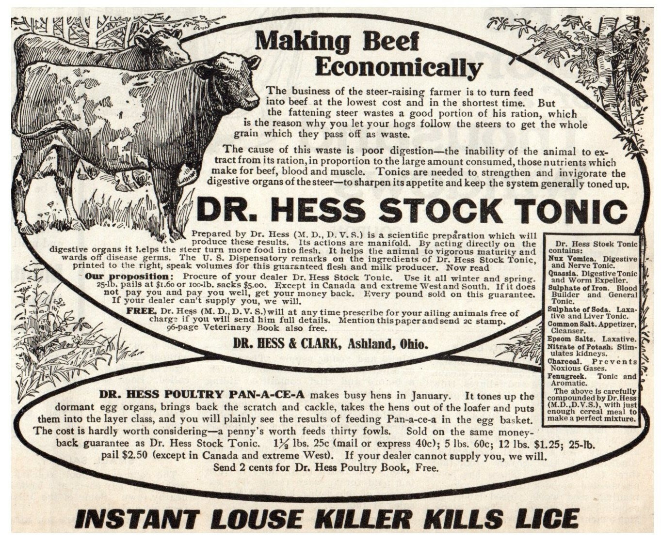 1913 Dr. Hess Stock Tonic Print Ad – !27 -1C1