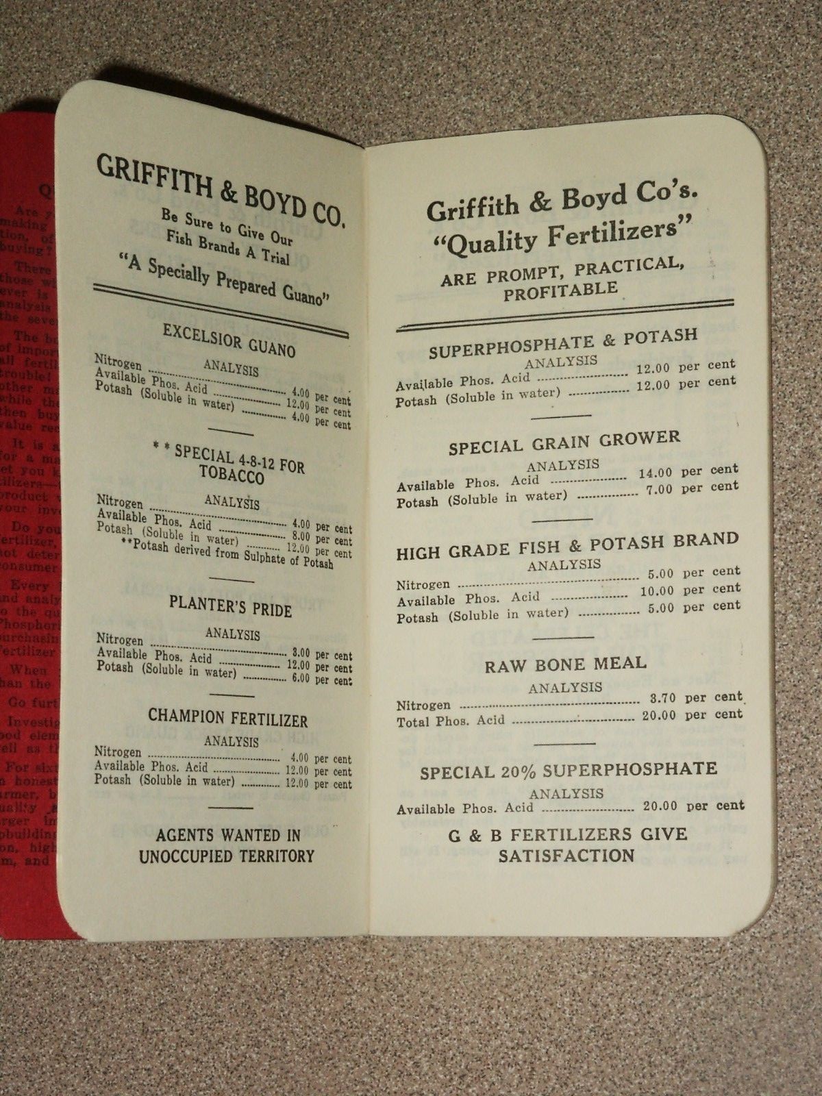 RARE Vintage Griffith & Boyd Company Fertilizer Advertising Pamphlet Notepad