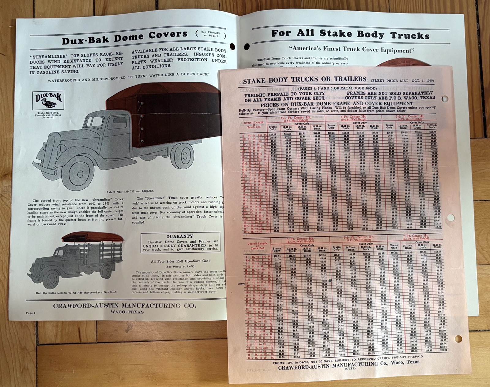 Vintage 1940 Crawford Austin Dux-Bak Dome Truck Cover Sales Brochure Advertising