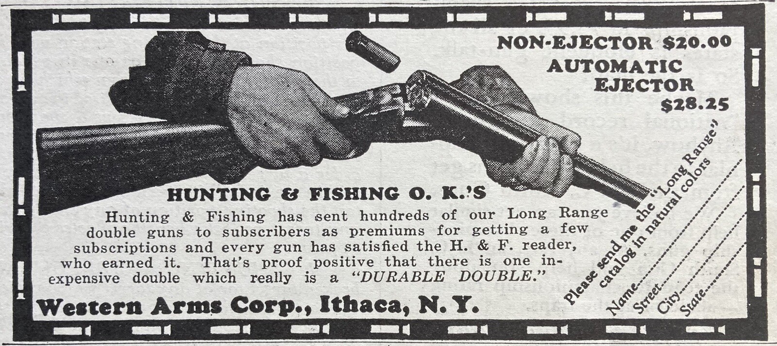 1932 AD.(XH65)~WESTERN ARMS CO. ITHACA, NY. AUTO EJECTOR SHOTGUN