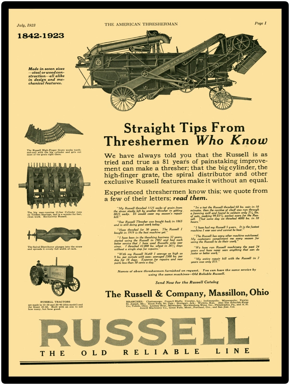 1923 Russell Tractors & Threshers New Metal Sign: Threshermen Who Know…