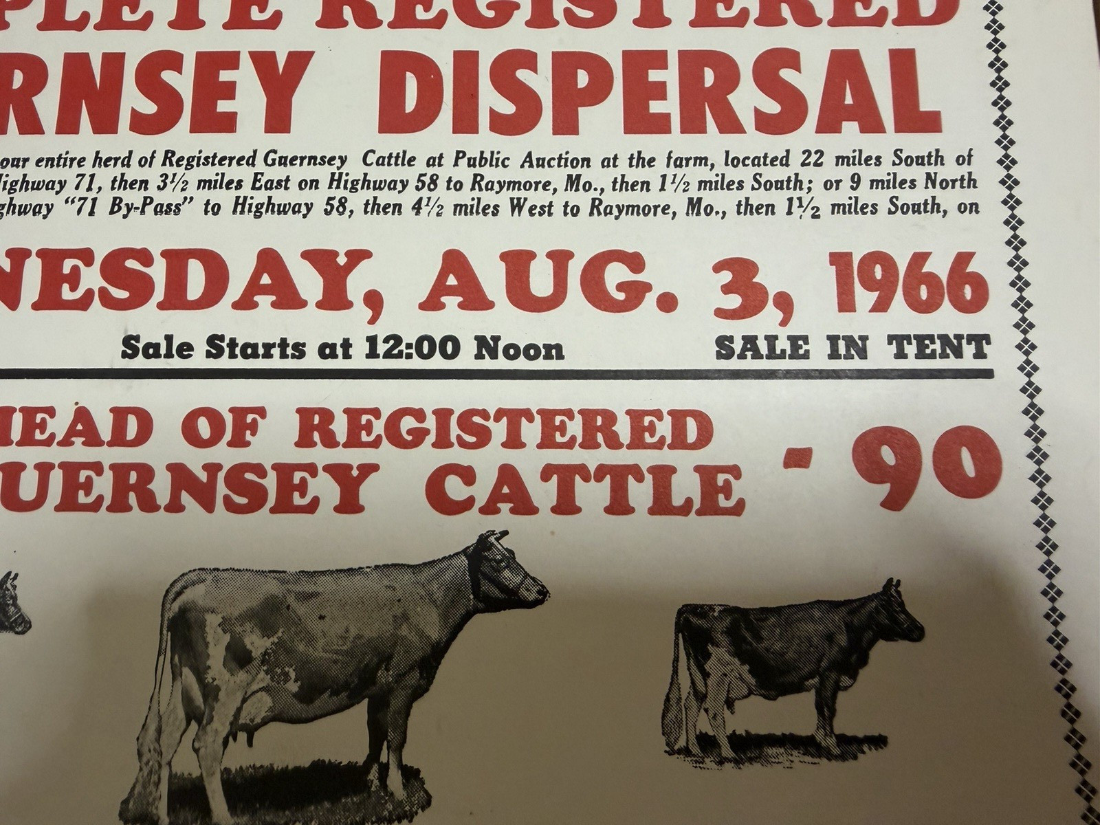 Vintage Auction Poster – GUERNSEY CATTLE & DAIRY IMPLEMENTS 1966 – BELTON, MO