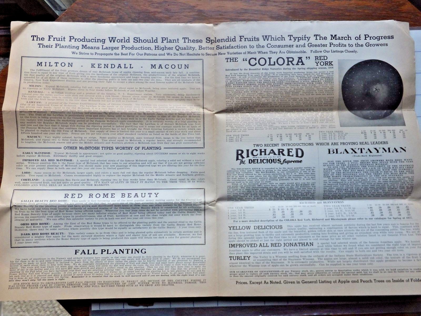 1937 Fruit & Ornamental Price List – Bountiful Ridge Nurseries, Princess Anne,MD