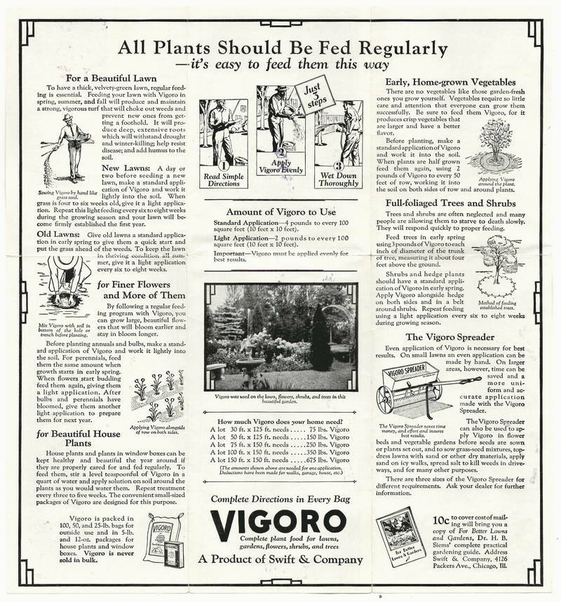 vintage folder VIGORO Fertilizer Lawn Garden Care Quackenbush Hardware Eugene OR