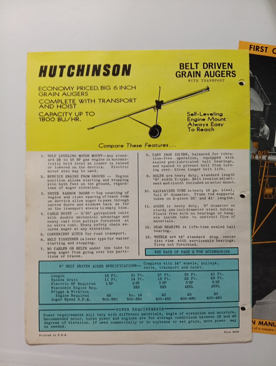 2 Vintage Hutchinson Grain Storage Augers Sales Brochures Flyer Kansas