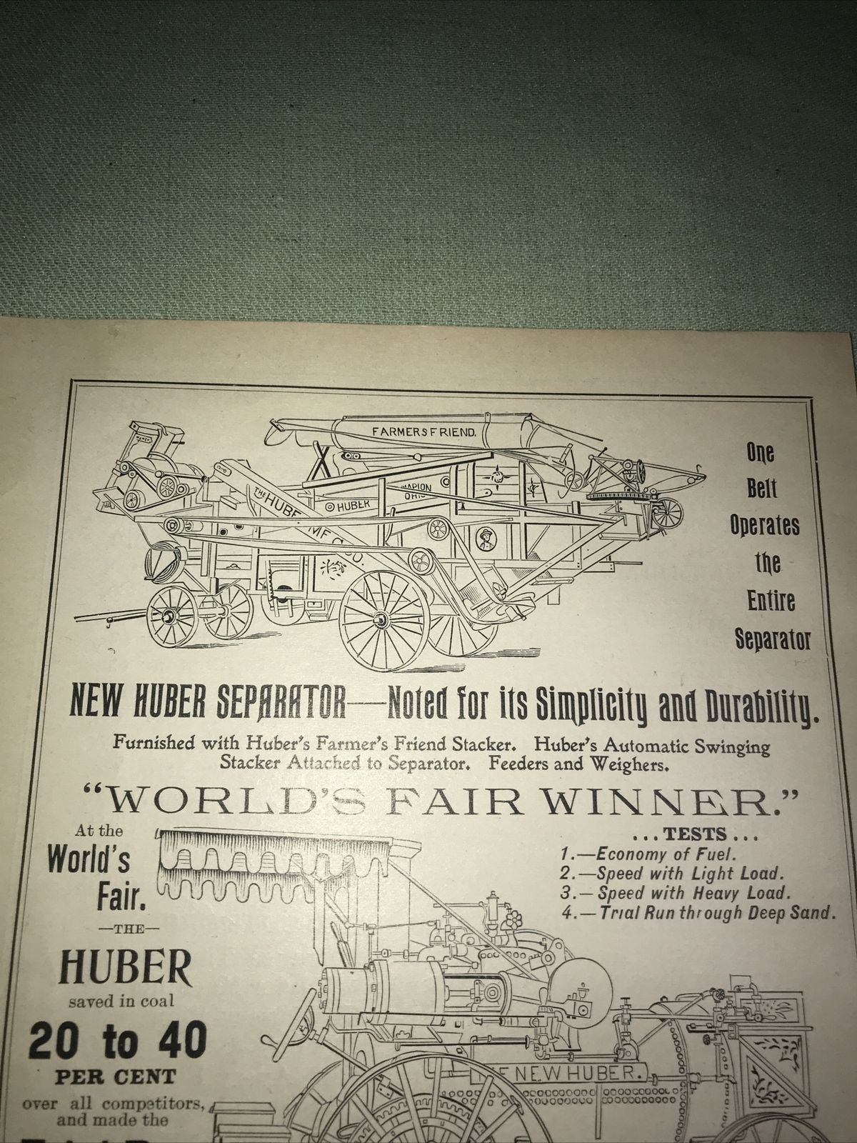 1898 Huber Engine & Separator Farm Advertising – Kansas City – Missouri