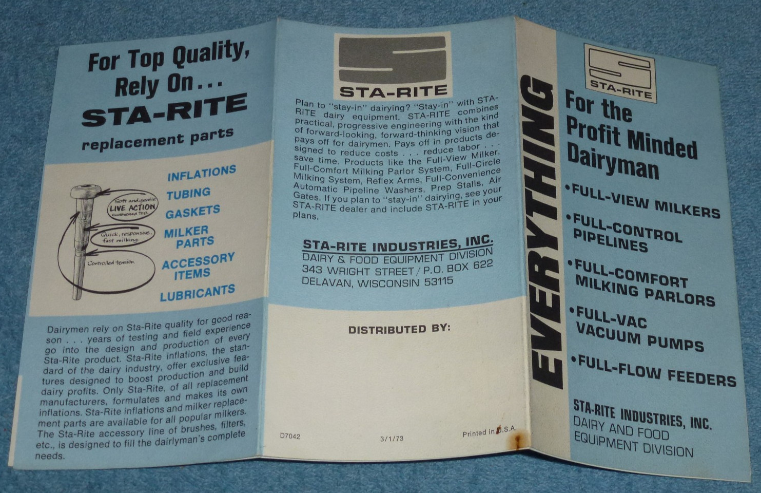 Vtg 1973 Sta-Rite Dairy Farm Milking Equipment Brochure Milkers Parlors Pumps++