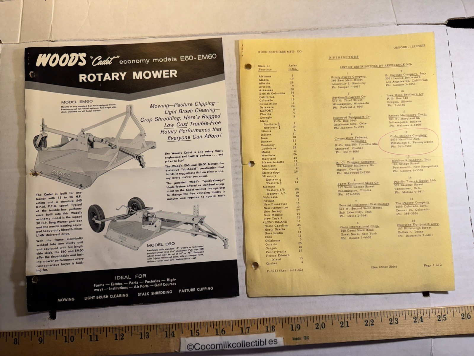 Vintage Wood Brothers MFG Wood&rsquo;s Cadet Economy Rotary Mower Brochure Oregon IL