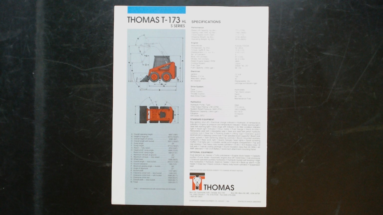 Thomas T-173 HL S Series Skid-Steer Loader Brochure Vintage Agriculture