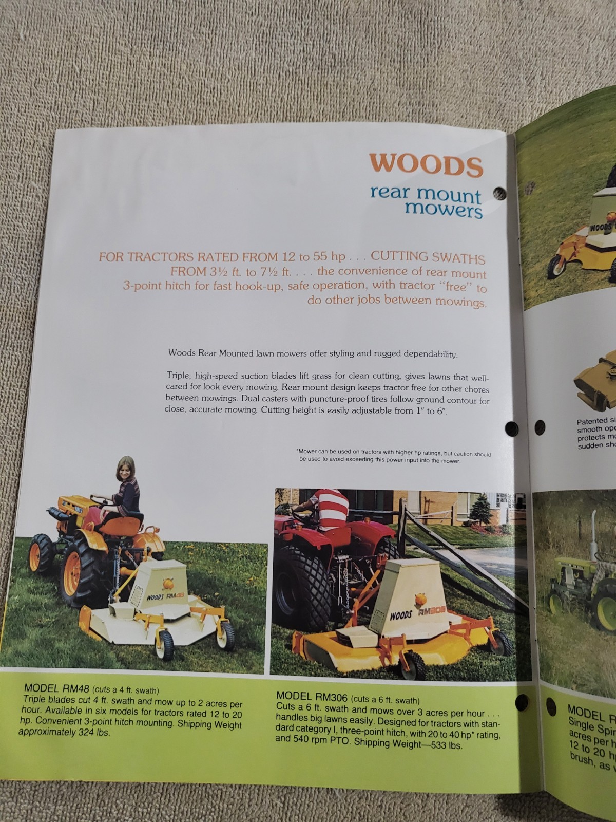 Vintage 1980s WOODS Rotary Mower BROCHURE Belly & Rear mount Lawn Mowers tractor