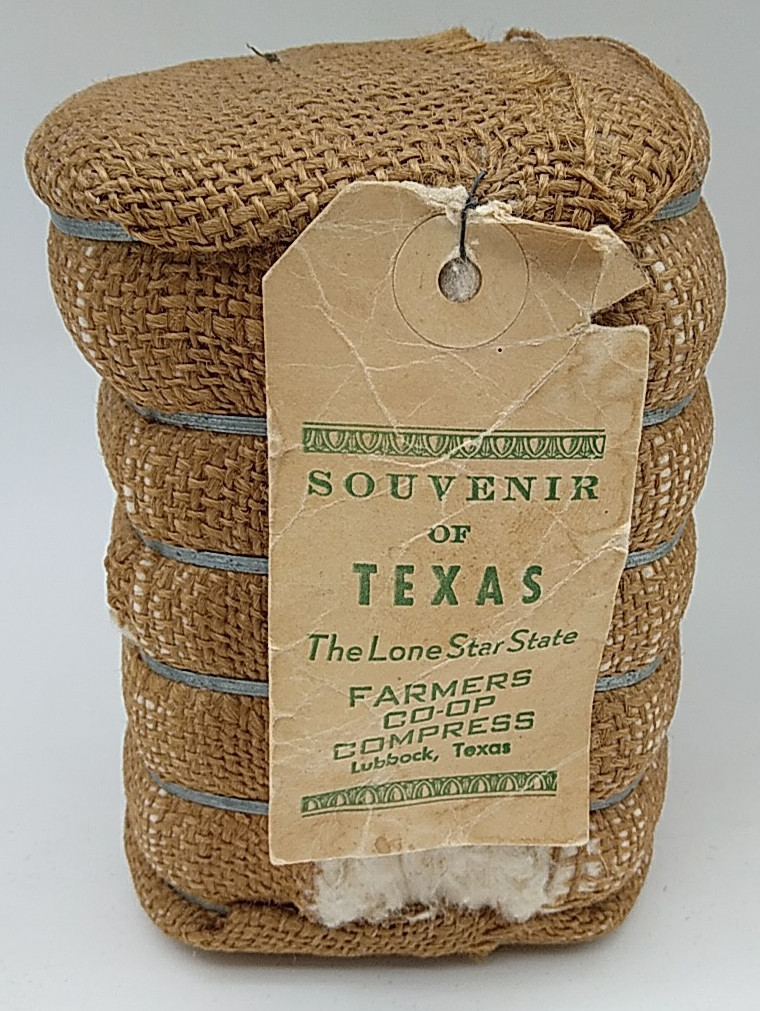 Vintage Cotton Bale Souvenir From Texas – Small 1 Lb Miniature Lone Star State