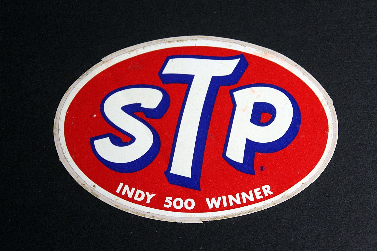 STP Indy 500 Winner Vintage Oval Decal Sticker 5 Inch Red White Blue