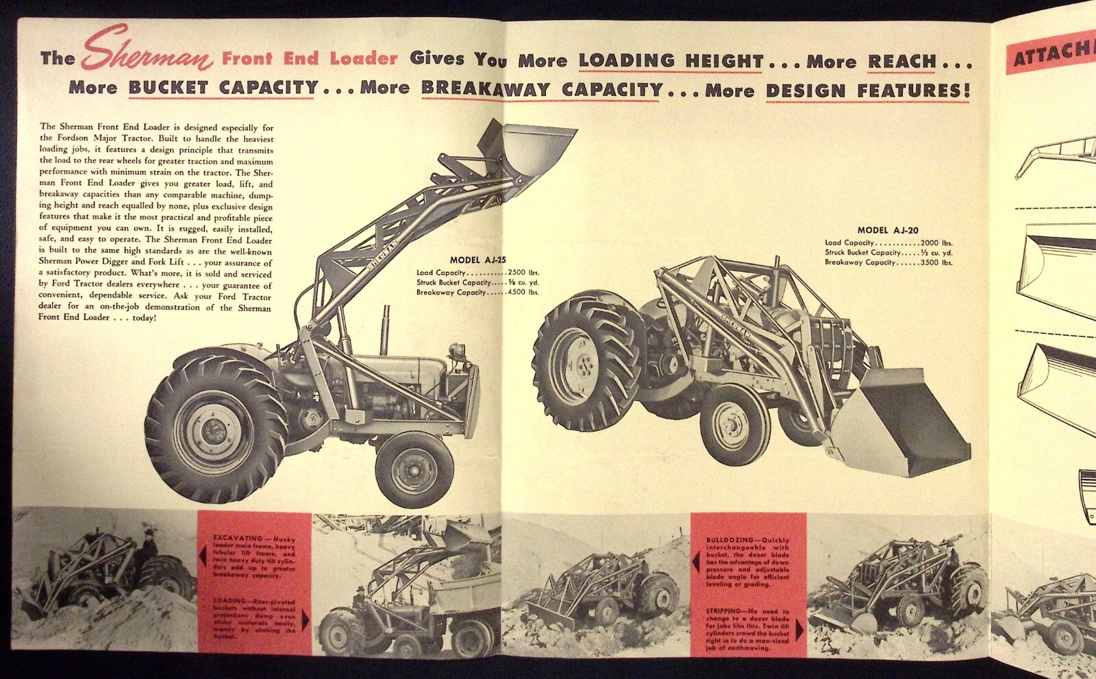 1958 Sherman Products Front End Loder for Fordson Major Tractors Dealer Brochure