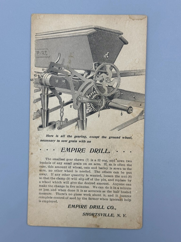 1880s EMPIRE DRILL Victorian Candle FARM Advertising Trade Card SHORTSVILLE NY