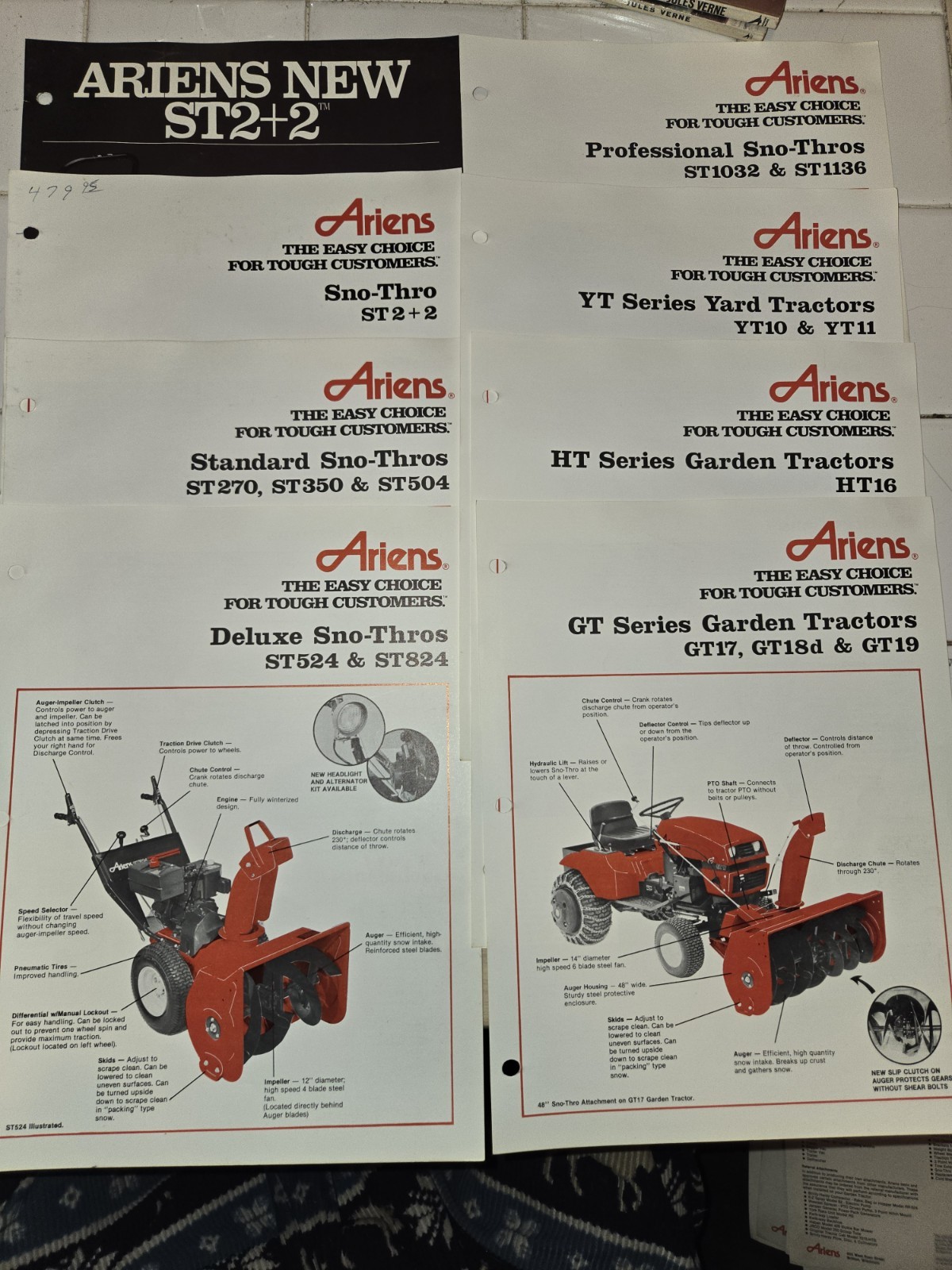 8 VINTAGE ARIENS DEALERSHIP ADVERTISING BROCHURES TRACTORS SNO-THROS