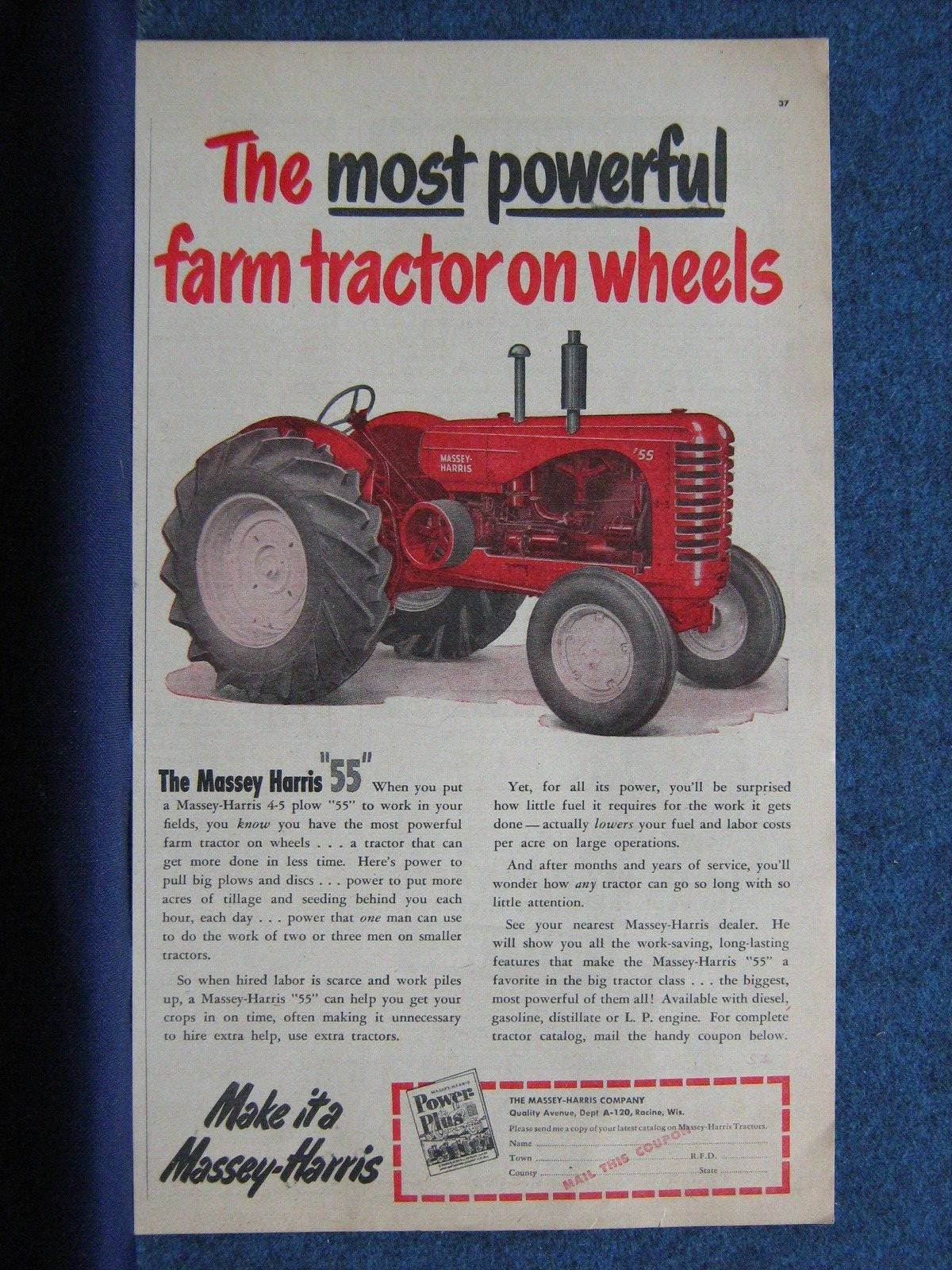 1952 Massey-Harris « 55 » Tractor Ad – The Most Powerful Farm Tractor On Wheels