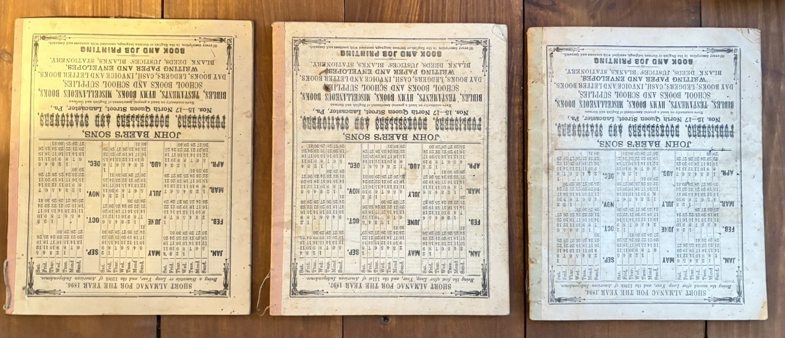 Lot Of 3 John Baer&rsquo;s Agricultural Almanac Lancaster, PA 1894, 1896, 1897