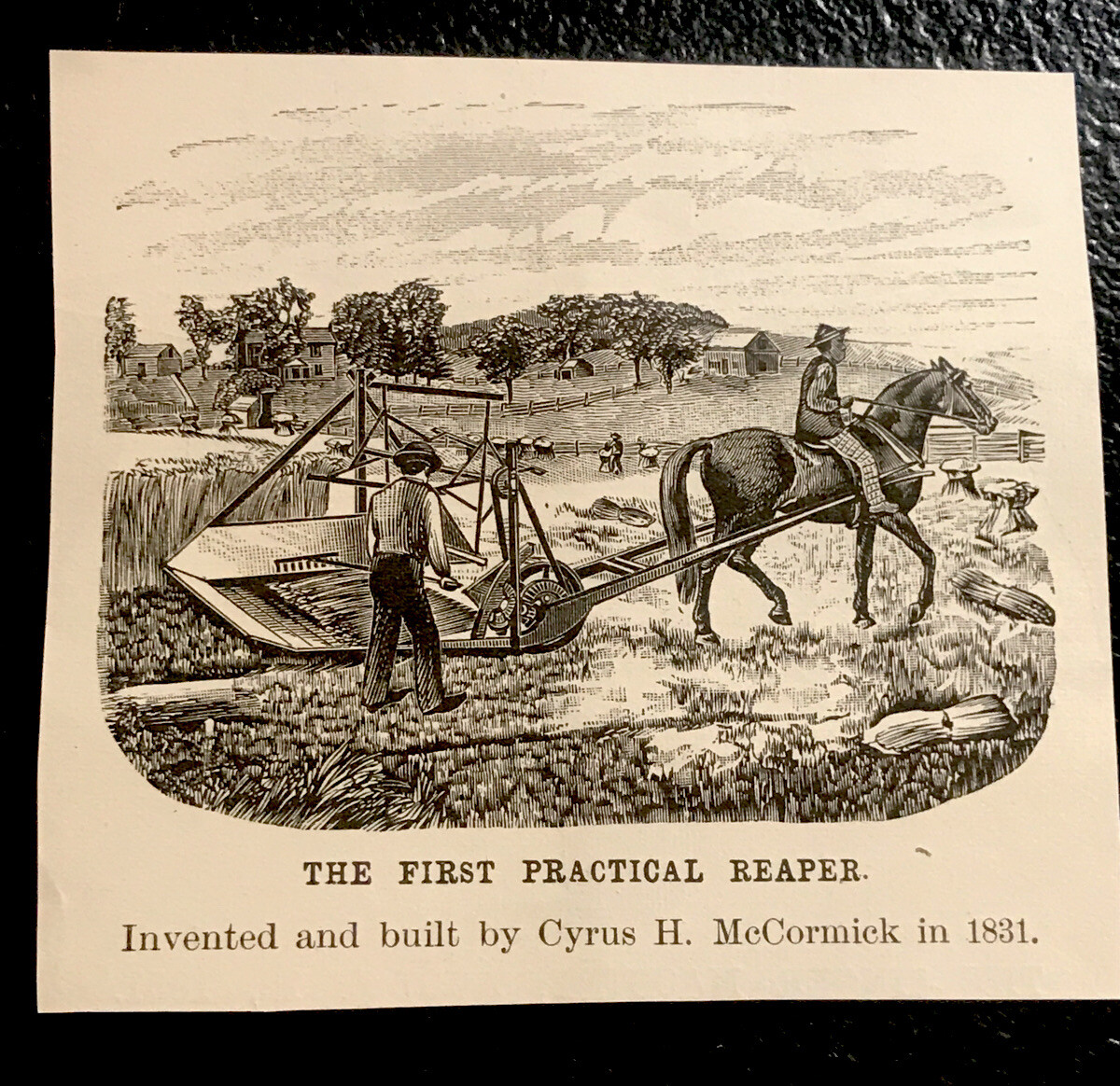 1831 Cyrus McCormick First Practical Reaper Farm Engraving Advertising