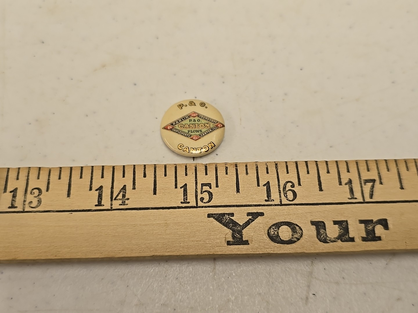 Antique Parlin & Orendorff Plows Implements Canton Advertising Celluloid Pinback