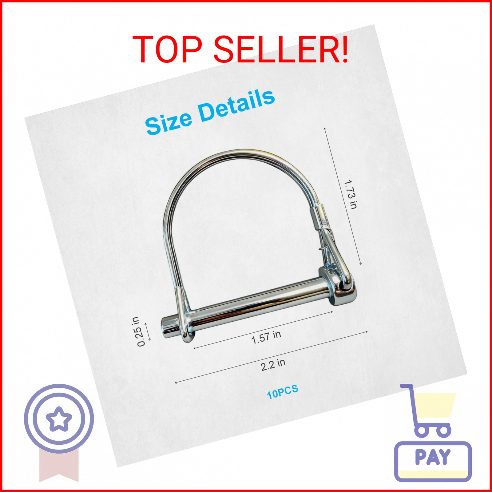 10 Pack, NRJSSCC Trailer Coupler Pin and Locking Pin, 2-1/8&Prime;x1/4&Prime; Trailer Hitch