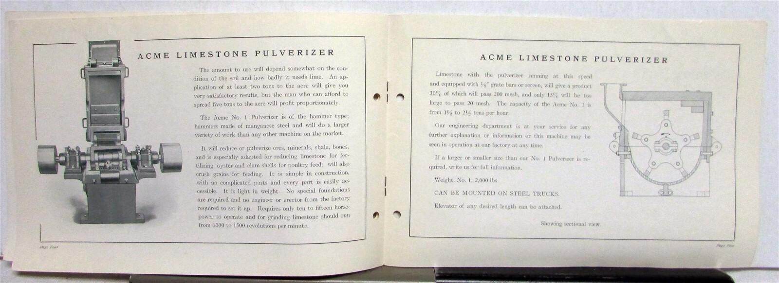 1910s ACME Road Machinery Limestone Pulverizer Construction Sales Brochure