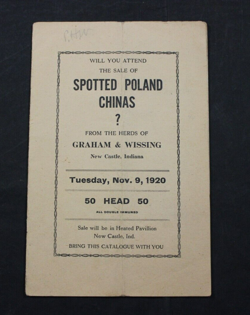 1920 SPOTTED POLAND CHINAS HOG PIG SALE CATALOG ~ NEW CASTLE, INDIANA