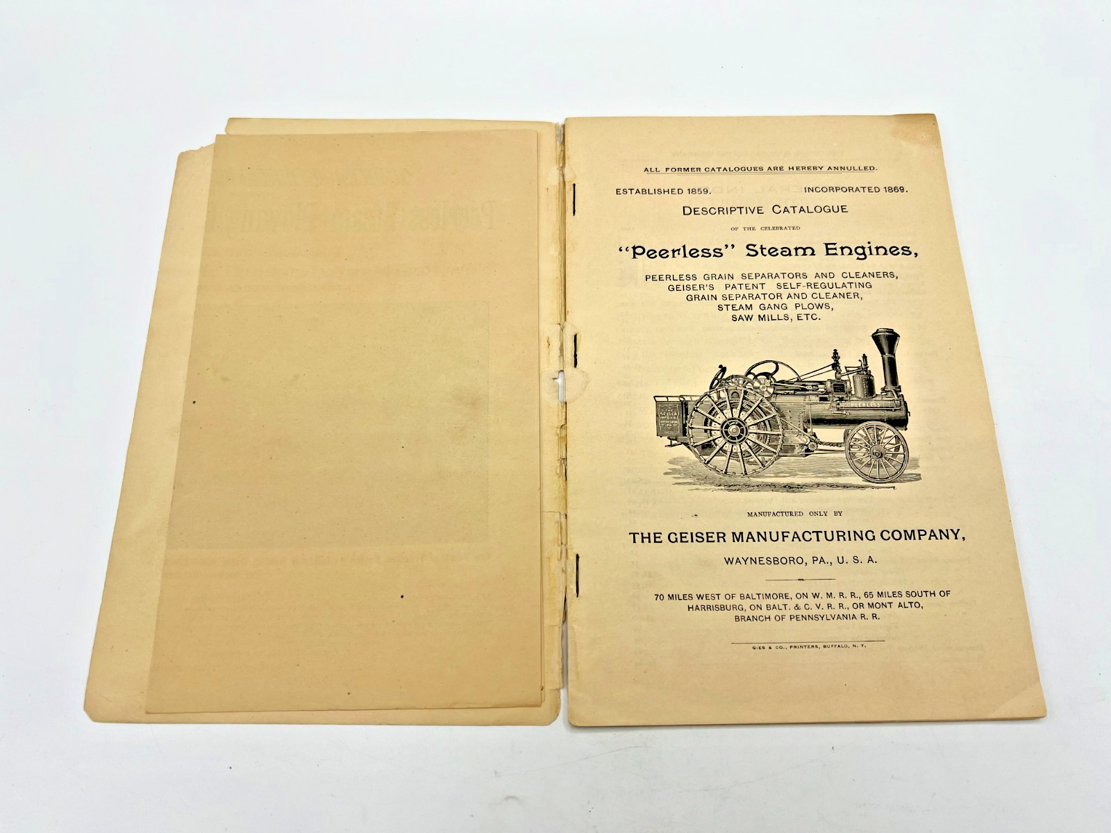 1893 Geiser Maufacturing Co Peerless Steam Engines Catalog
