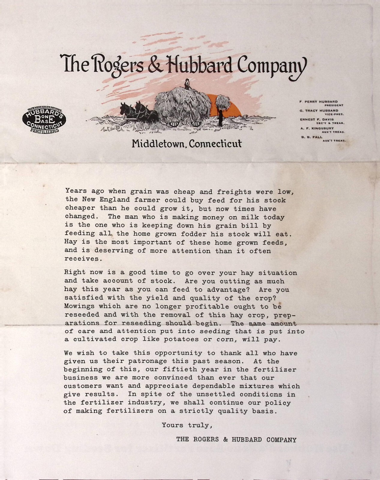 1927 The Rogers & Hubbard Co Bone Base Fertilizer Sales Flyer MIDDLETOWN CT