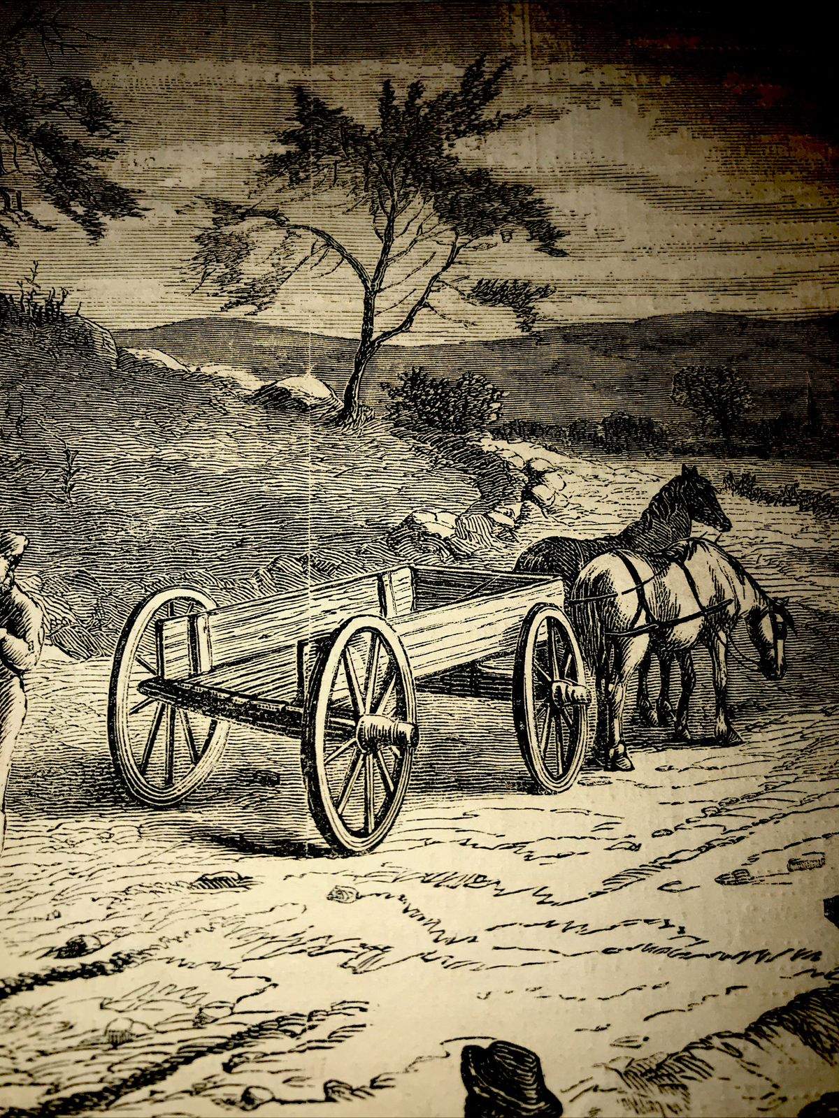 1873 ROAD MENDING Farm Engraving Advertising 8×11