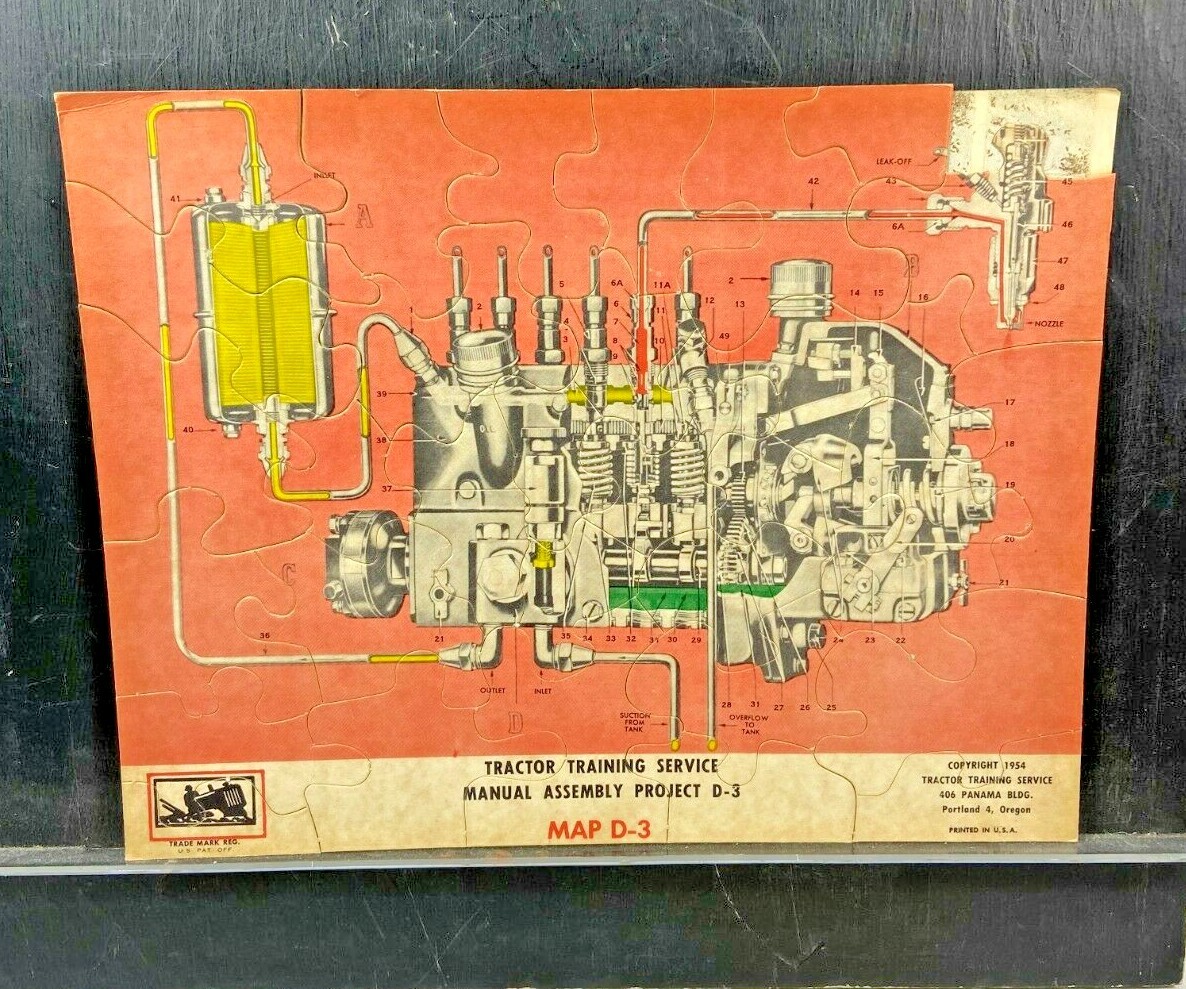 Vintage 1954 Tractor Training Service Project Jigsaw Puzzle 11&Prime; x 8.5&Prime; Map D-3