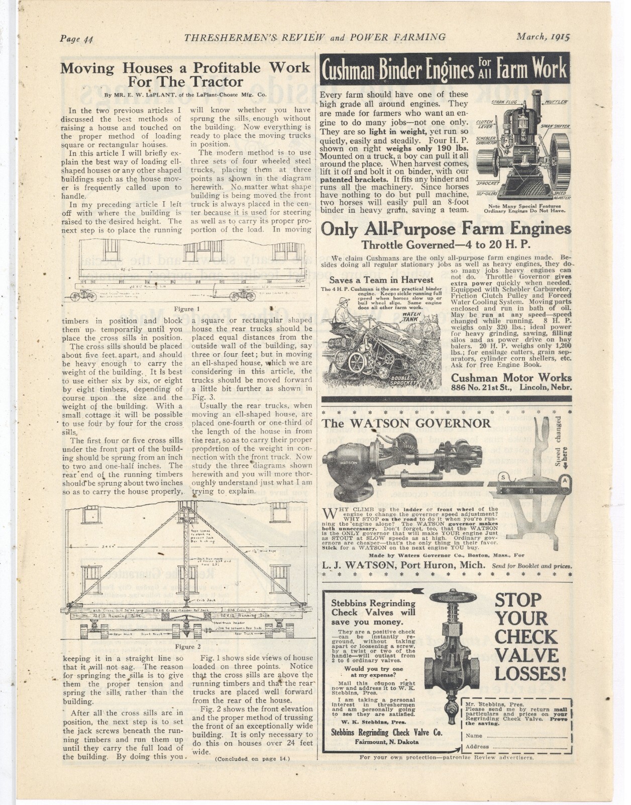 1915 Cushman Motor Works Ad: Binder Engines for All Farm Work. Lincoln, Nebraska