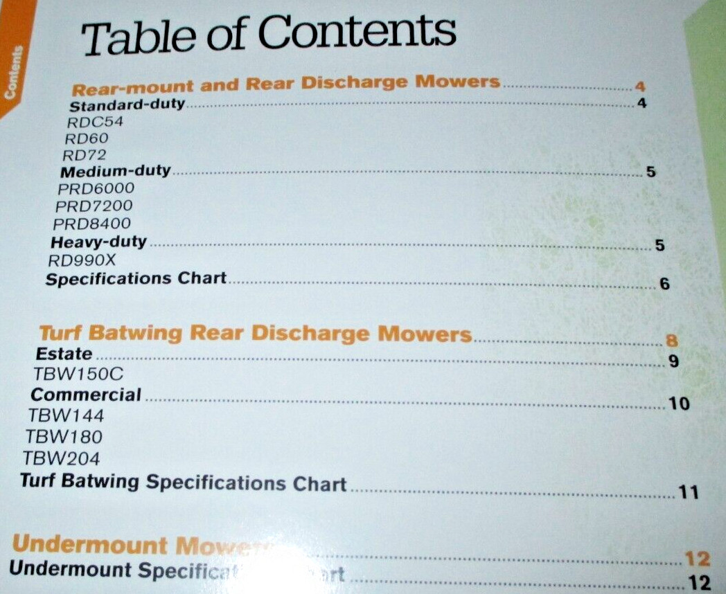 Woods Finish Mowers & Belly Mowers Sales Brochure Models RDC54 thru TBW204 2015