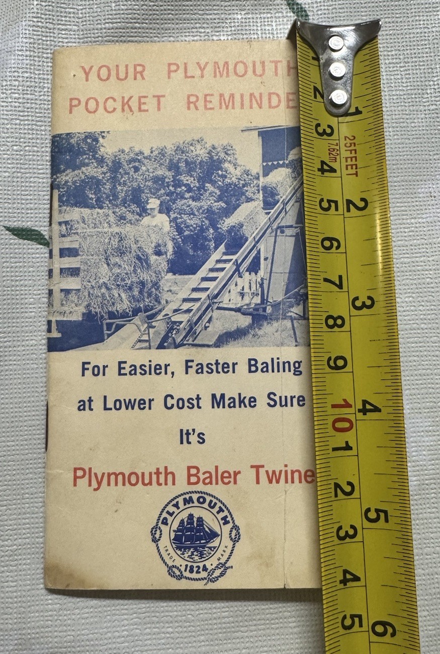 Vintage Plymouth Red Top Baler Twine Farm Advert Pocket Guide Book, Welland Ont.
