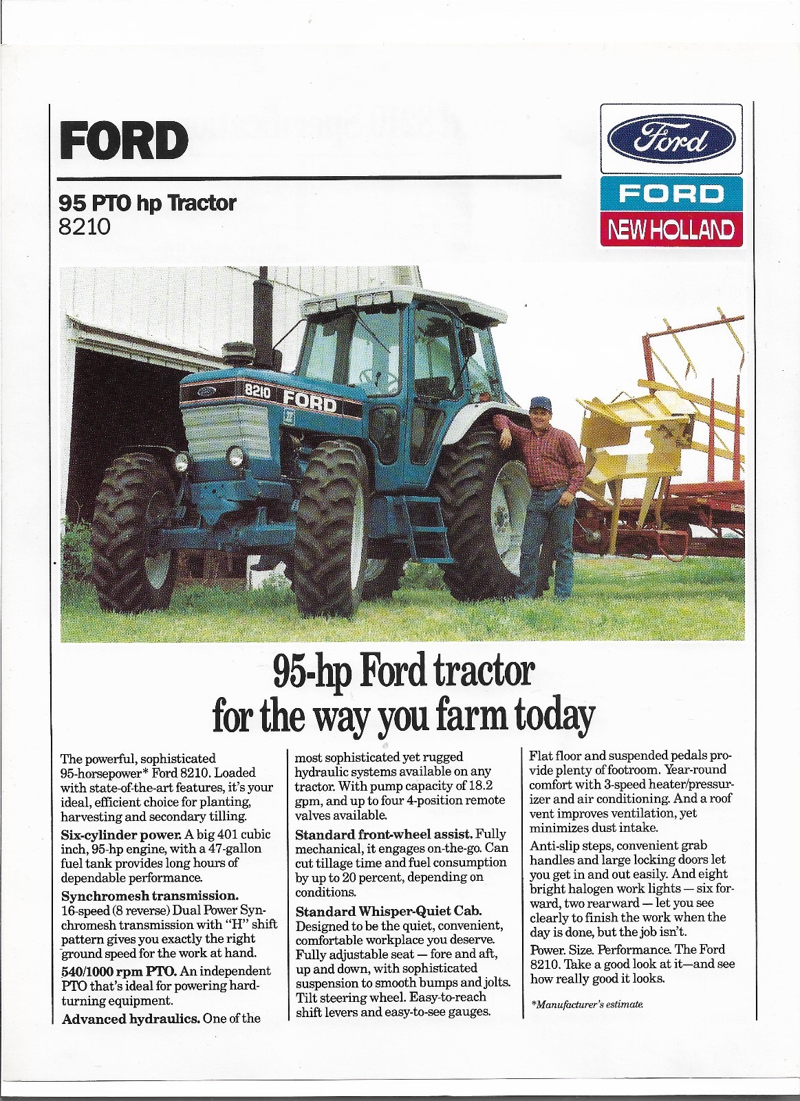 Original OEM 95hp 8210 Ford Tractor Dealer Sales Brochure Specs Sheet 31821010