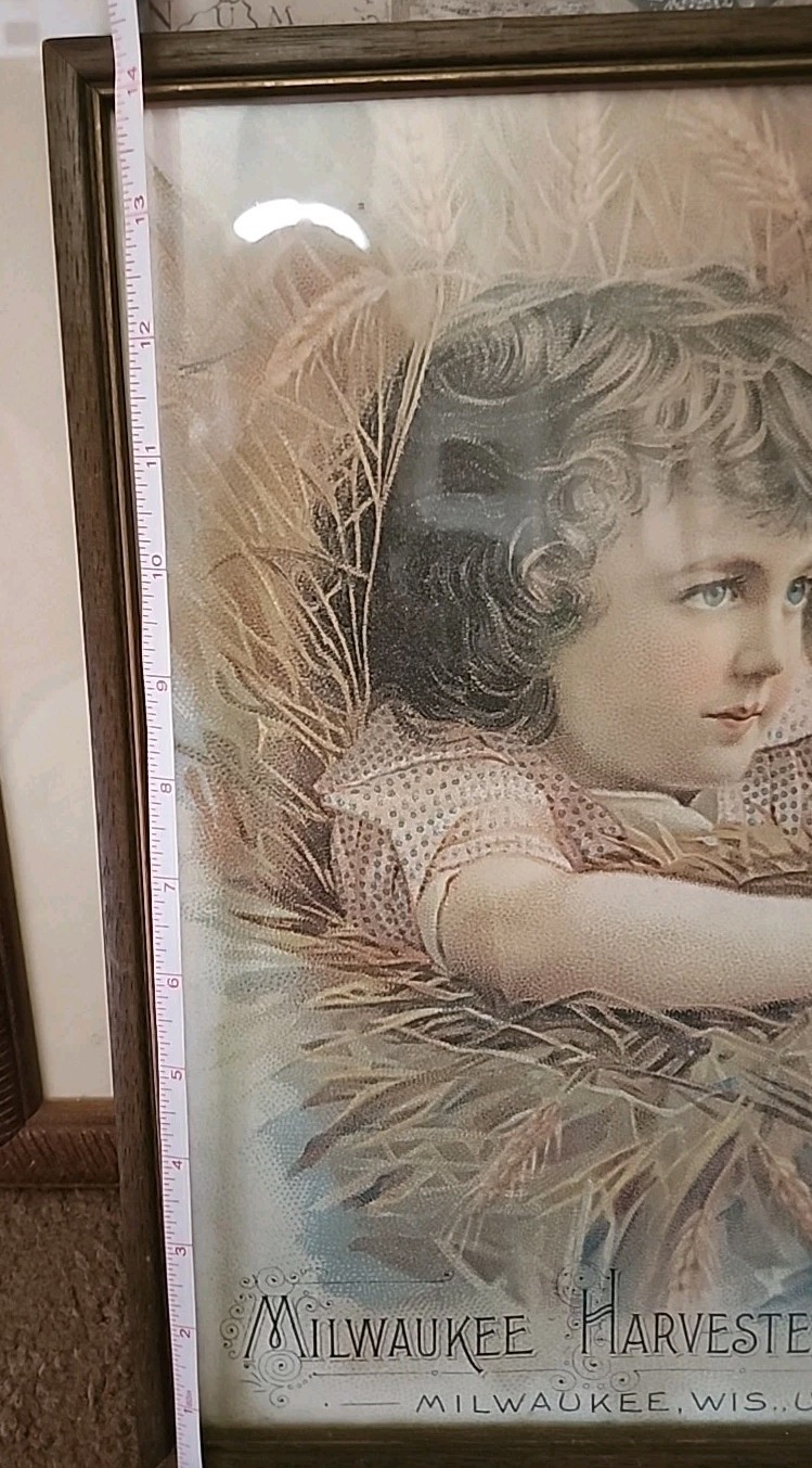 12×15 Framed Antique Ad ~ Milwaukee Harvester ~ Girl with Wheat and Flowers