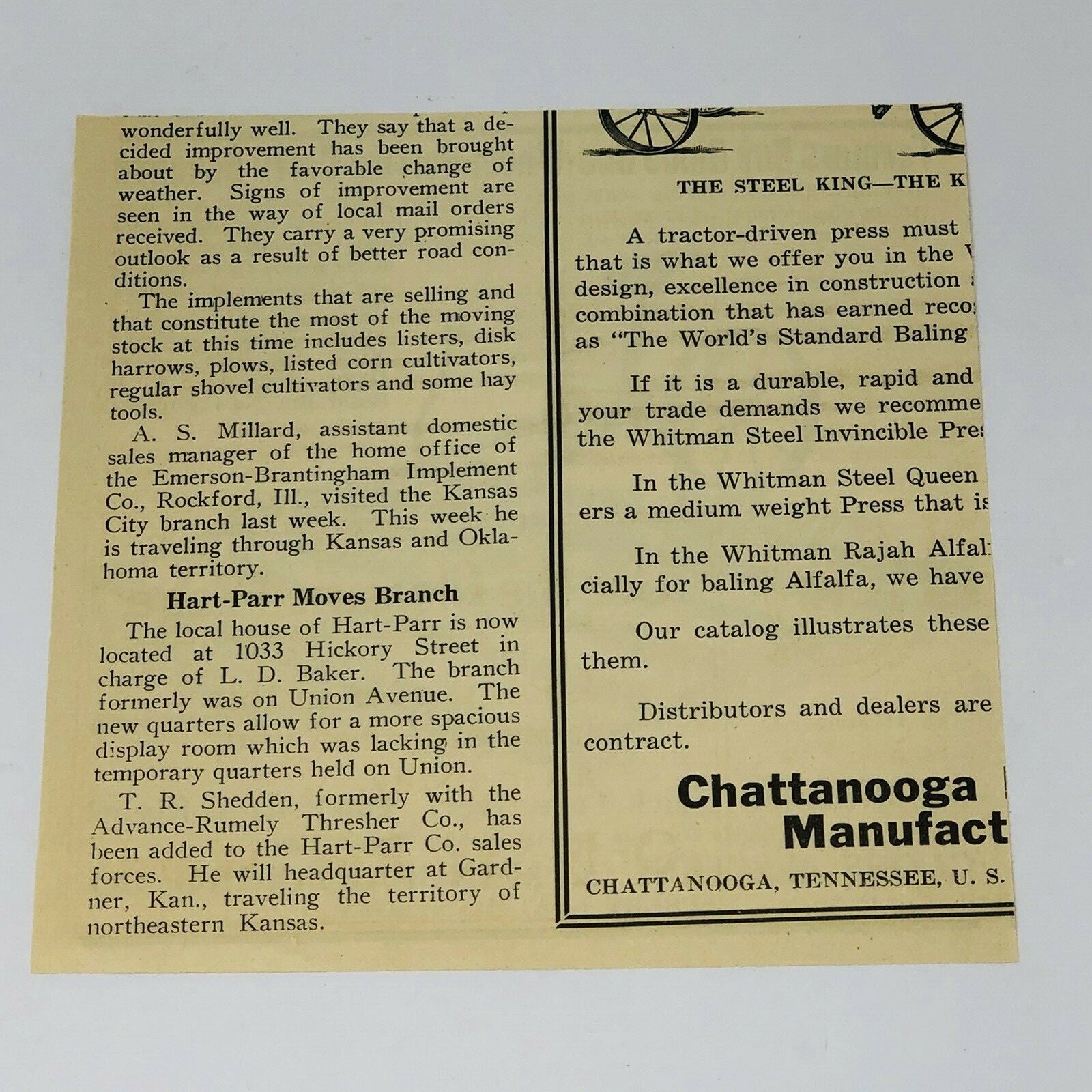 Globe Machine Manufacturing Albert Lea MN One Wheel Harrow Cart Newspaper Ad