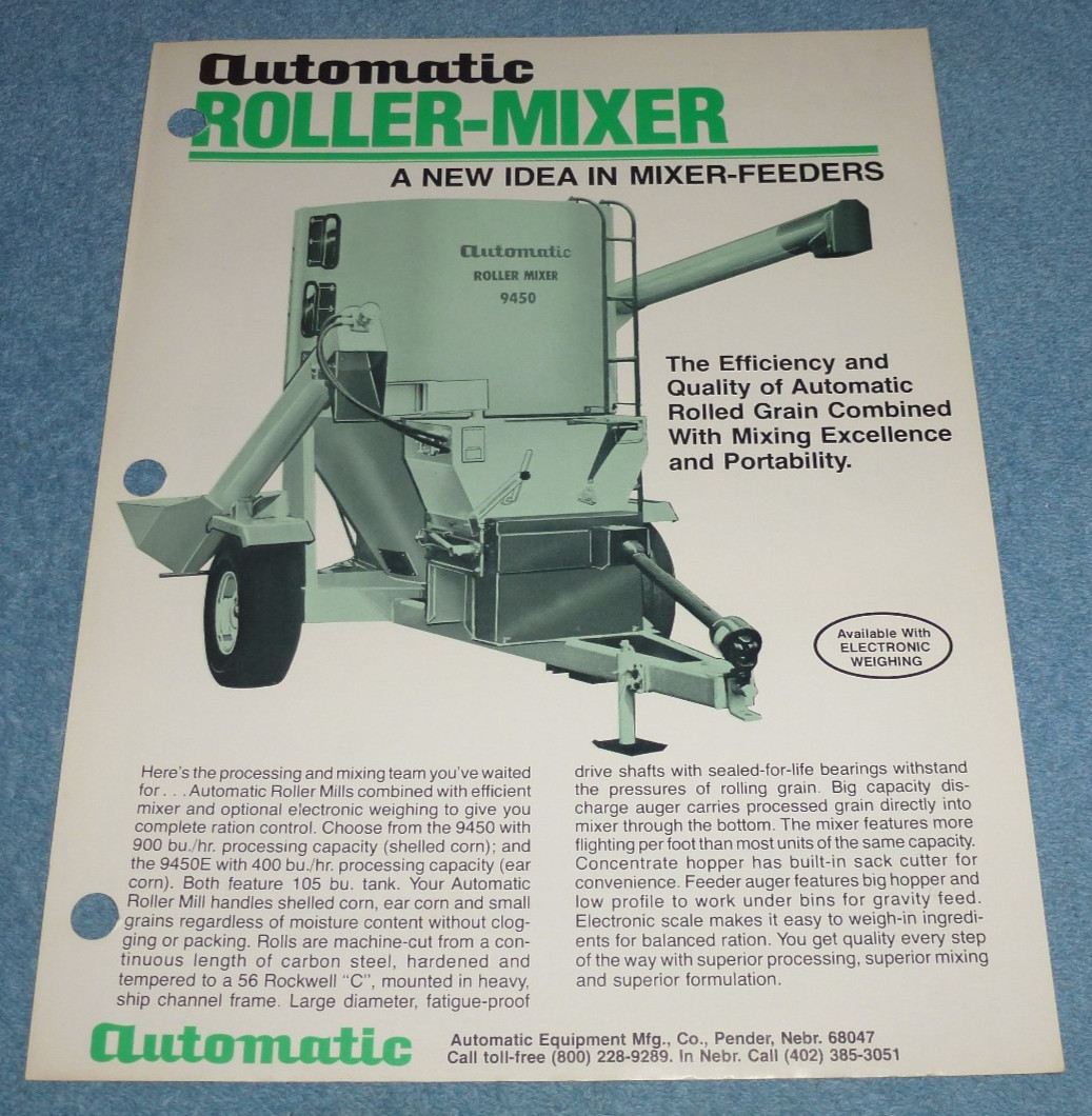 Vintage Automatic Roller-Mixer Farm Equipment Brochure Sheet Pender NE