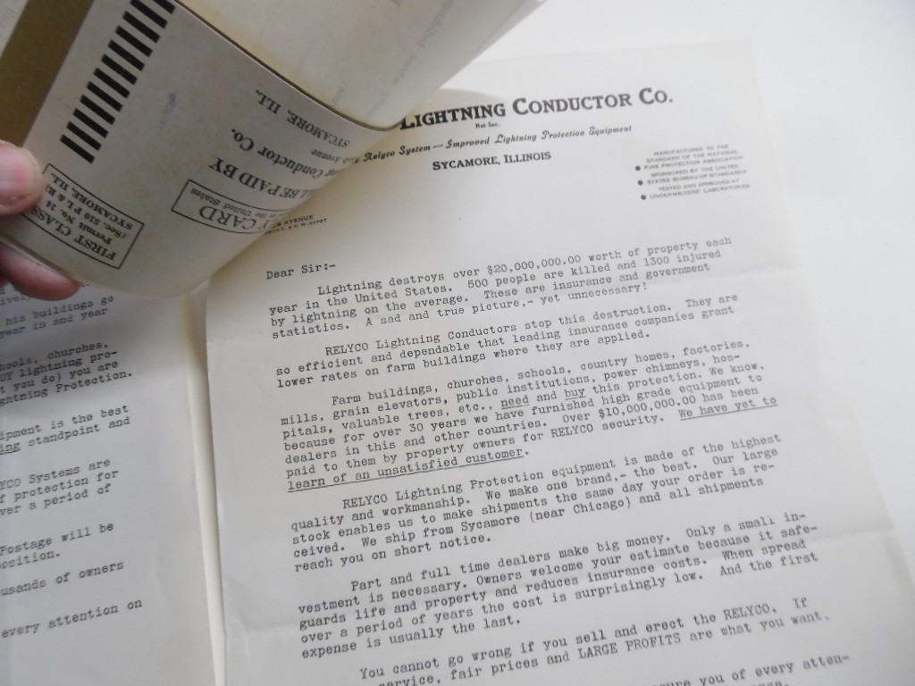 c.1938-40 Reliance Lightning Rod Conductor Co. Relyco Brochure Paper Lot Vintage