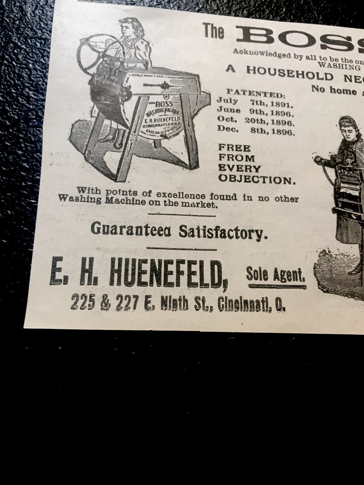ORIGINAL 1897 Boss Washing Machine Farm Advertising – Cincinnati – Ohio