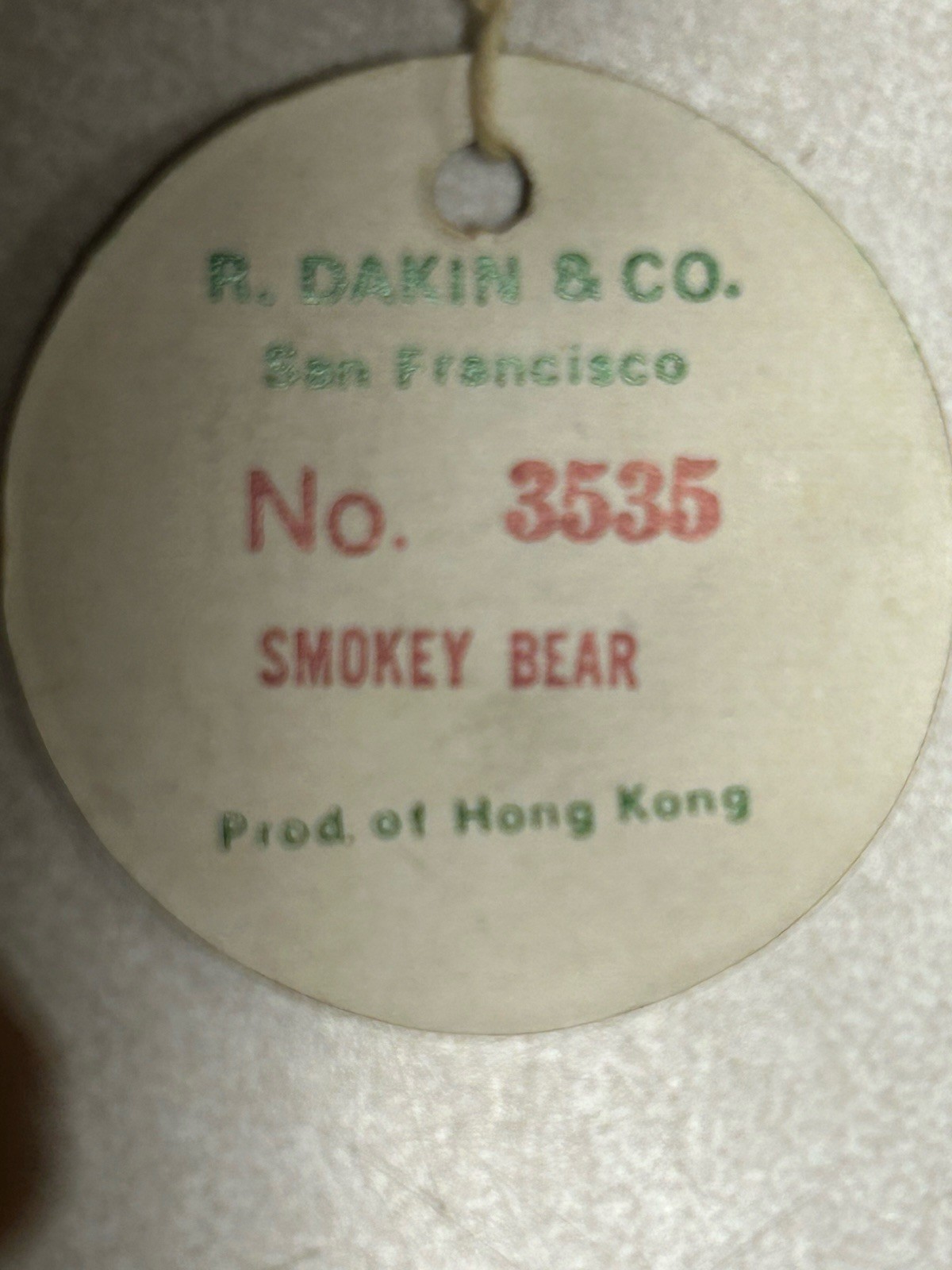 Vintage R. Dakin & Co Smokey Bear Fig No. 3535 w/ Both Original Tags, Hong Kong