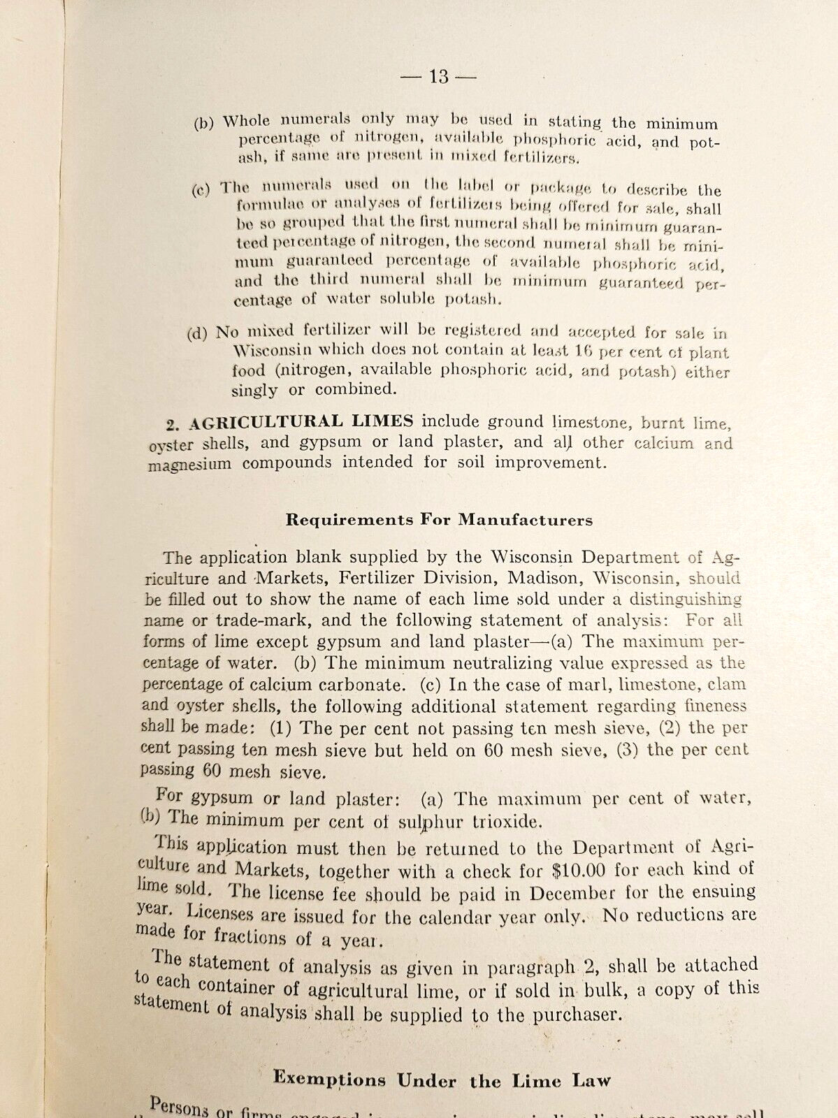 Commercial Fertilizers 1939 Wisconsin Dept of Agriculture Bulletin 198 Booklet