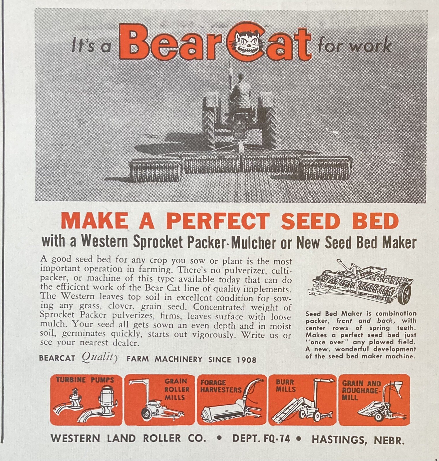 1962 AD.(XH30)~WESTERN LAND ROLLER CO. HASTINGS, NEB. BEARCAT FARM MACHINERY