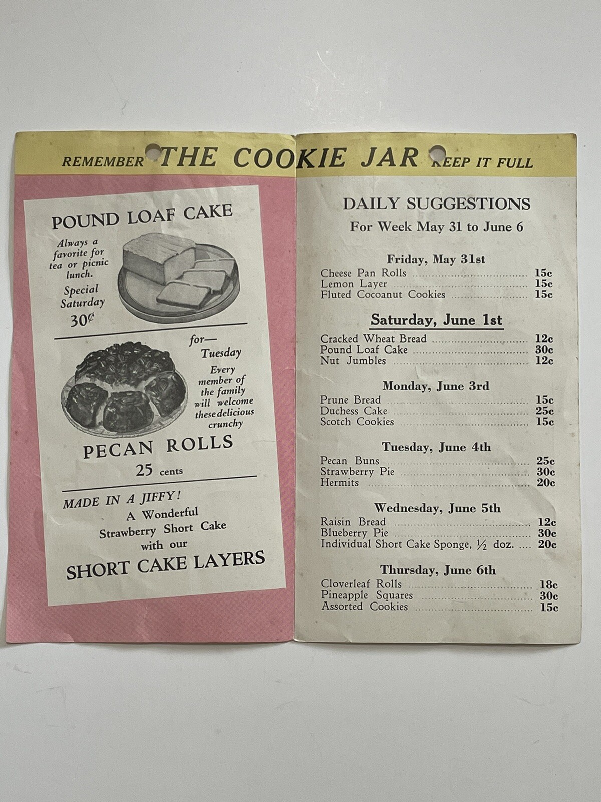 Cushman’s Cookies Portland Maine Weekly Bulletin Suggestions Pricing 1935
