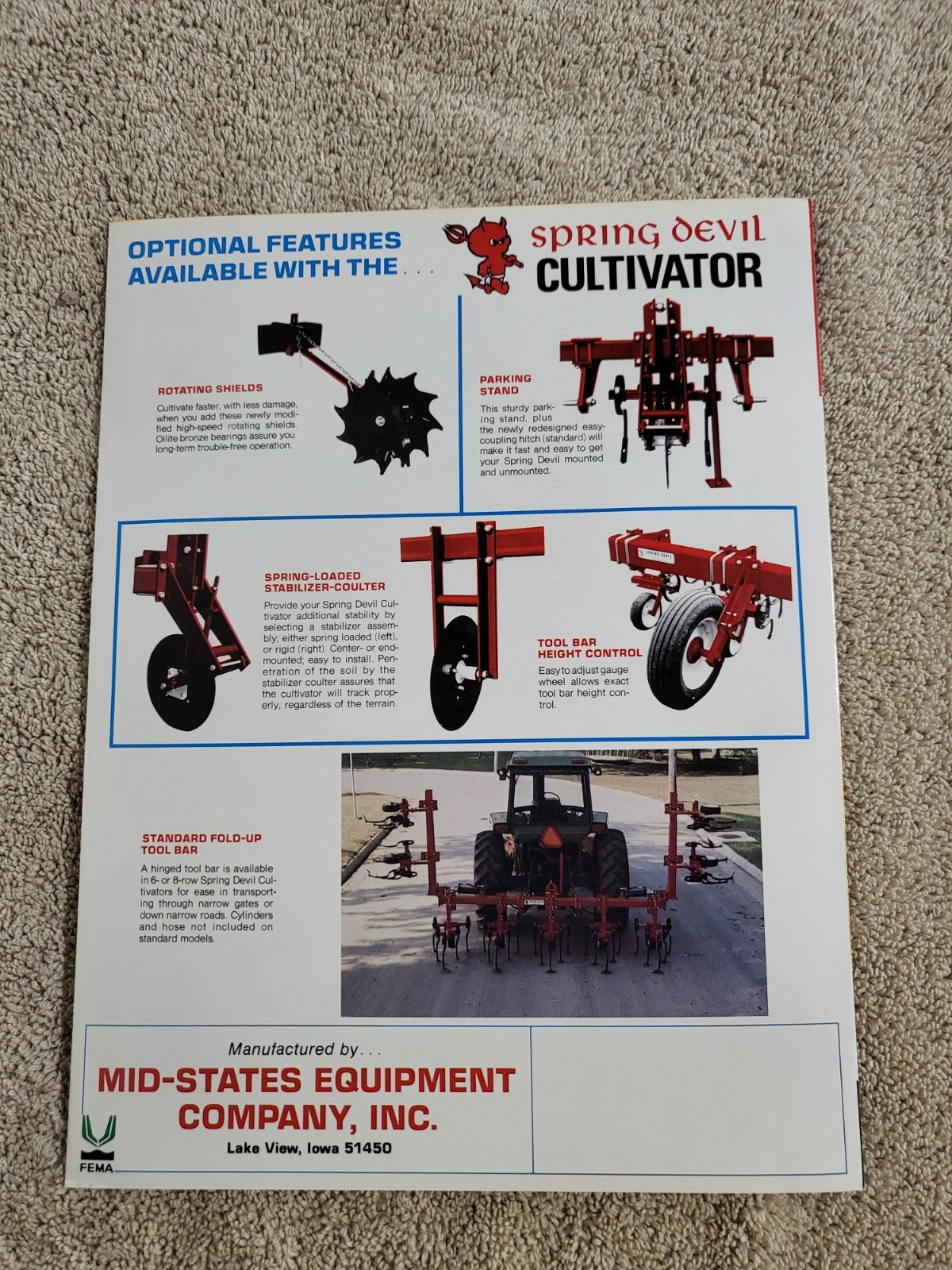 BROCHURE 1970s Spring Devil Spring-Tine Tractor Cultivator Lake View IA. AG Farm