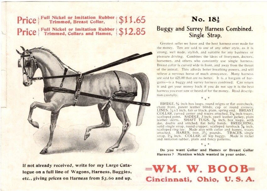 1890&rsquo;s Wm. W. Boob, Mfg of Wheels, Gears, Buggies/Flyers, Add Sheets, Catalog 17
