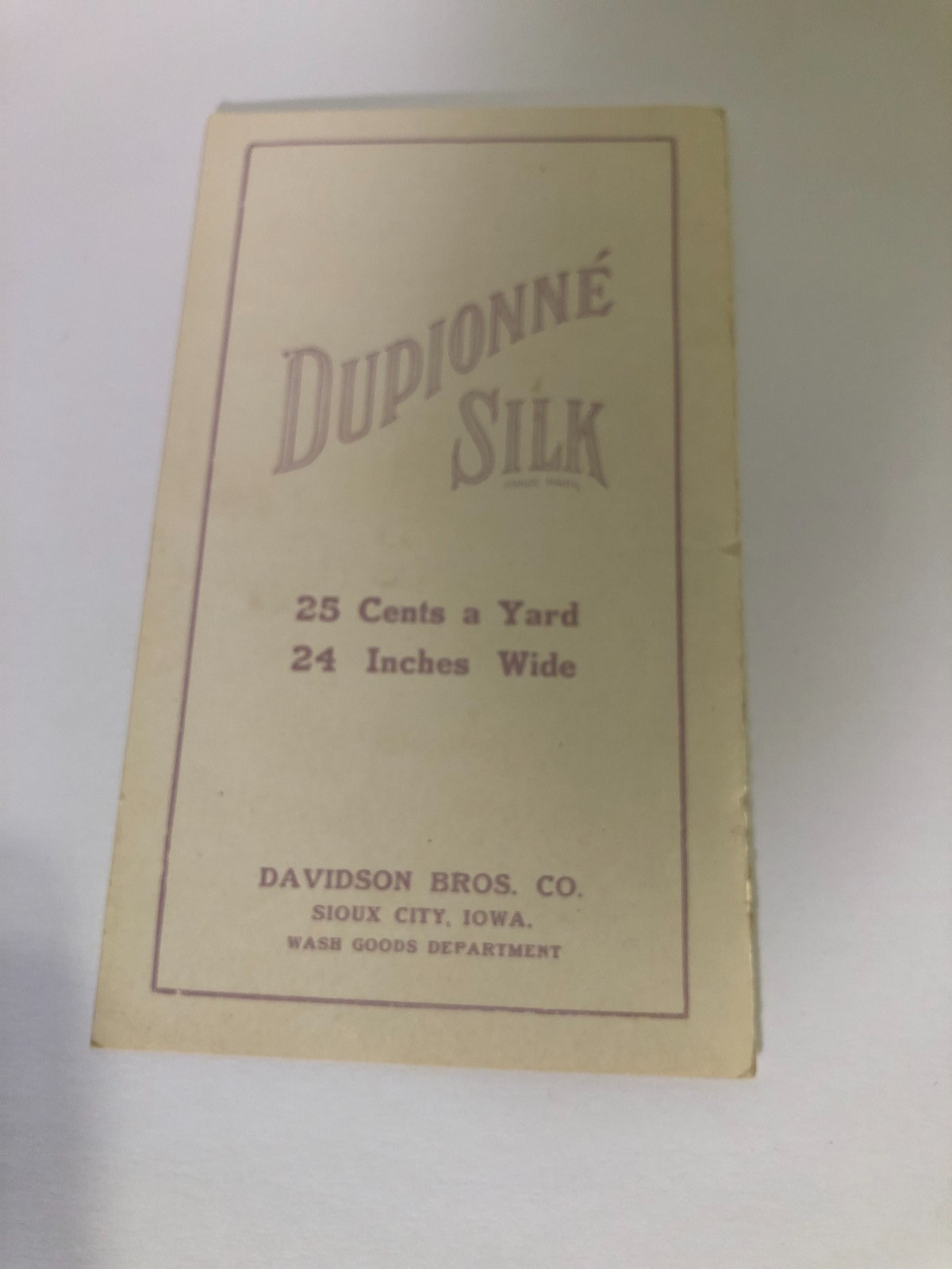 Antique Dupionne Silk samples from Davidson Bros Co Sioux City Iowa