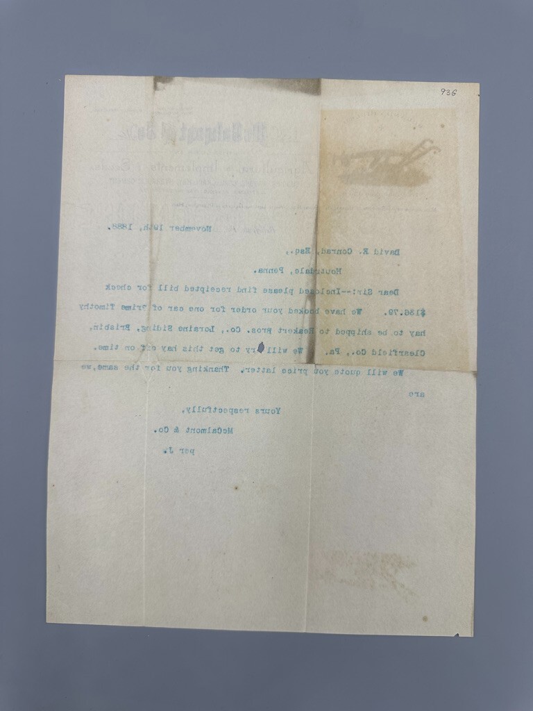1888 ROLAND CHAMPION PLOW Bellefont PA McCalmont Antique Farm Advertising Letter