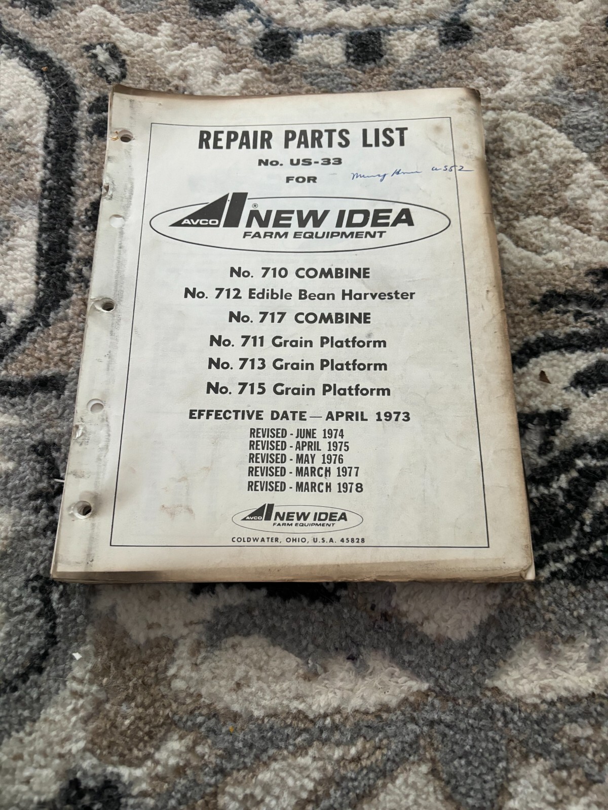 New Idea 710 717 Combine Parts Book FCCA24